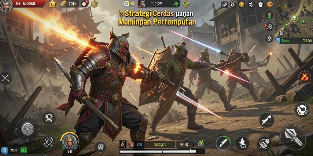Screenshot 73K menunjukkan pertarungan strategi yang intens dan mendebarkan.