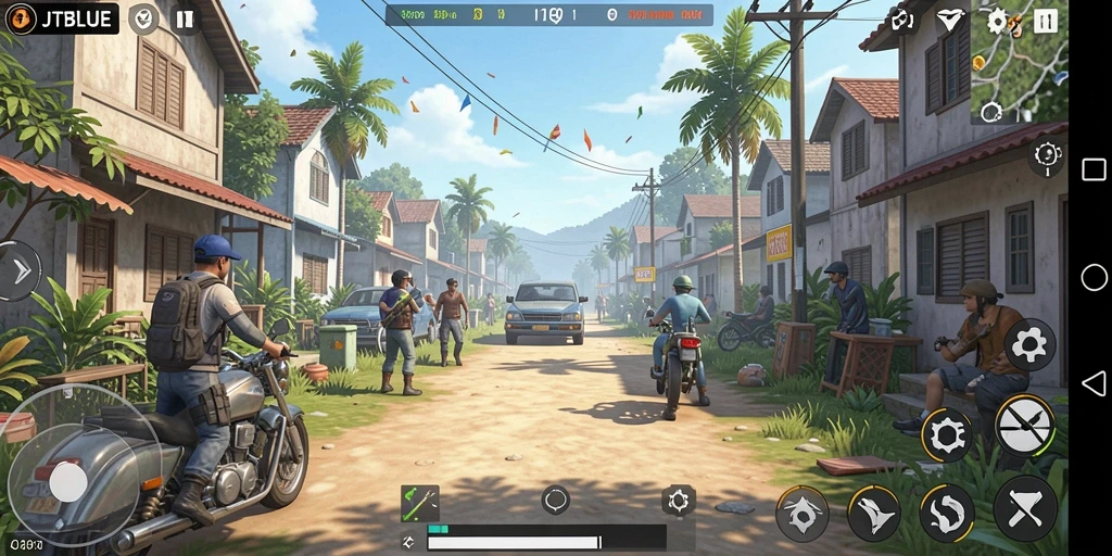 Tampilan gameplay JTBLUE yang menarik dan penuh warna.