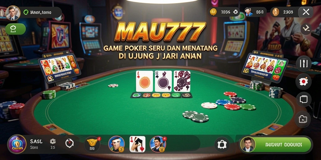 Screenshot menunjukkan gameplay Poker yang mendebarkan dan interaksi antar pemain.
