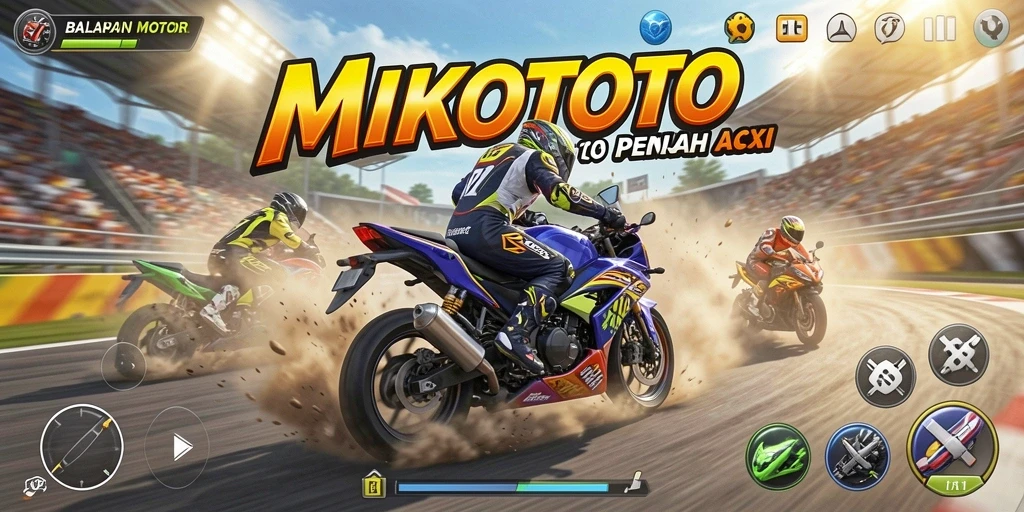 Gameplay seru MIKOTOTO dengan balapan motor yang penuh aksi.