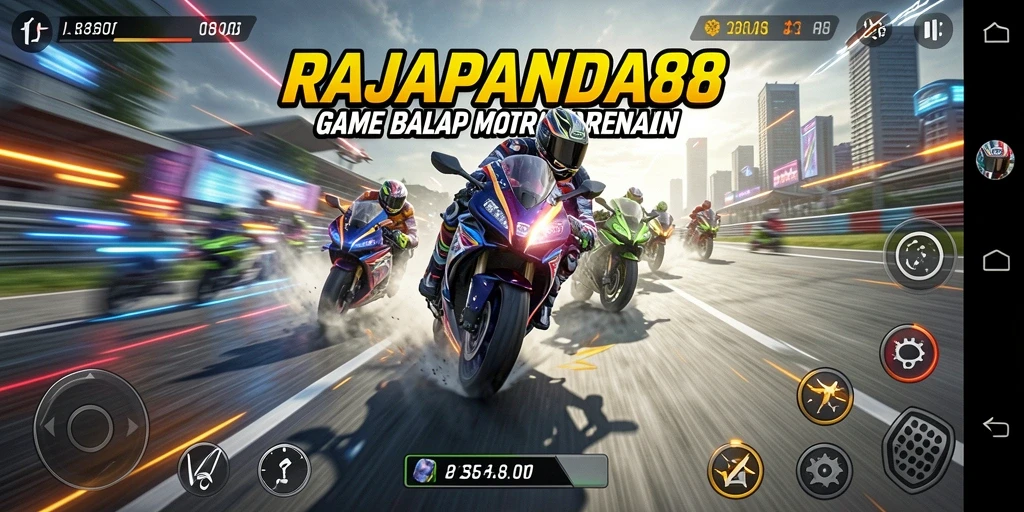 Tampilan gameplay menegangkan di RAJAPANDA88 saat adu balap motor.
