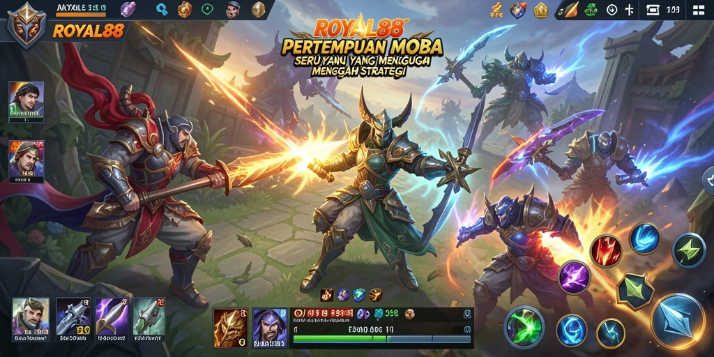 Tampilan seru gameplay MOBA dari ROYAL88 yang mendebarkan.