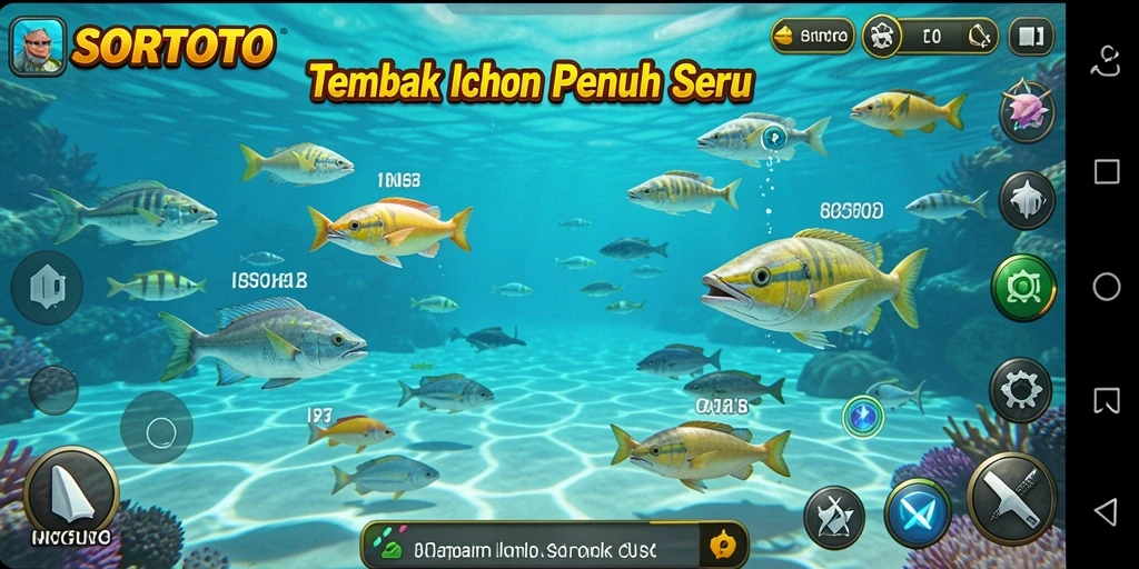 Tangkapan layar SORTOTO menunjukkan aksi seru dalam permainan tembak ikan.