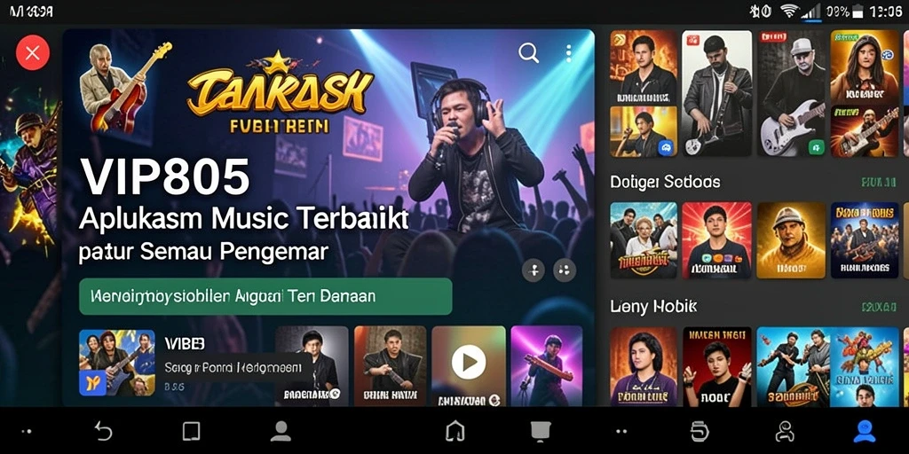 Screenshot menunjukkan antarmuka pengguna VIP805 saat memainkan lagu favorit.